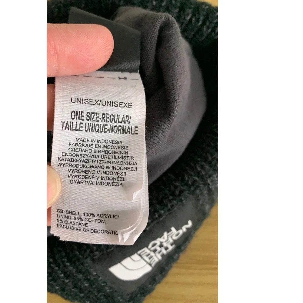 The North Face Beanie Men OS Charcoal Gray Ribbed Knit Cuffed Logo Winter Hat